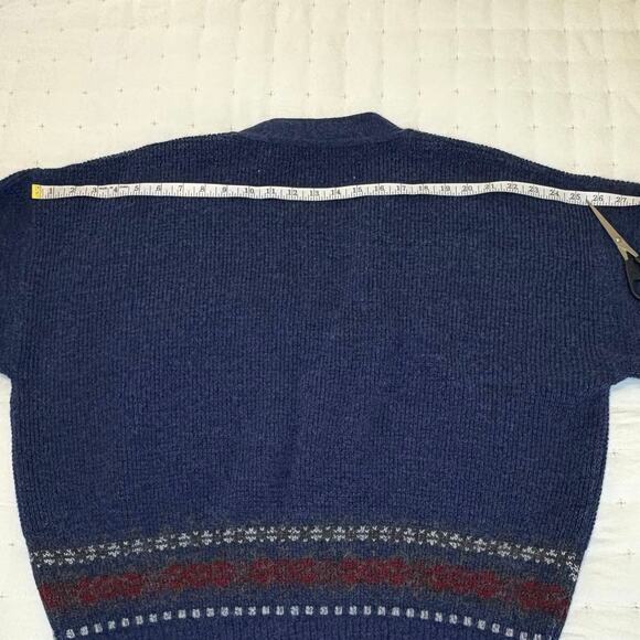 Vintage 90s John Ashford Italian Knit Cardigan Sweater Women’s L Blue Fair Isle - Picture 7 of 8